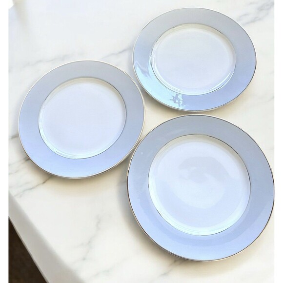 3 SEYEI Fine China Nagoya Japan #398 Dinner Plates 10” Gray Silver Trim Simple - Picture 3 of 8